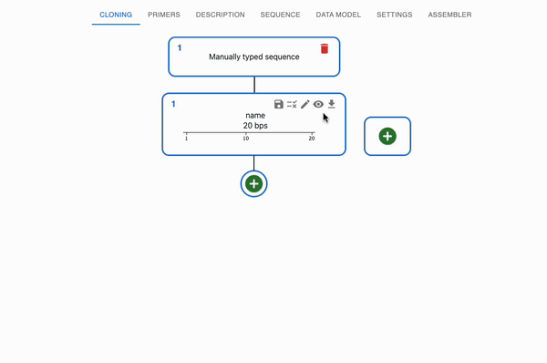 Animation demonstrating manual sequence annotation workflow in OpenCloning