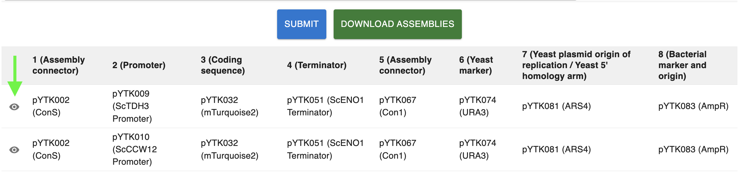 Screenshot showing the OpenCloning Assembler