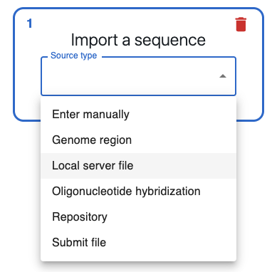 Screenshot of sequence import form showing static content option