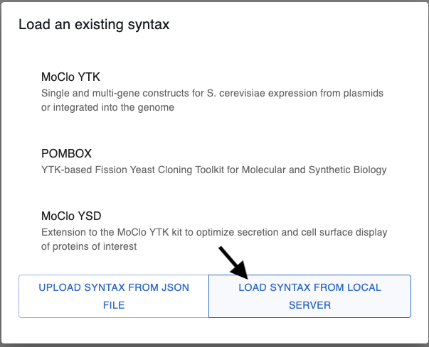 Screenshot of sequence import form showing syntax option