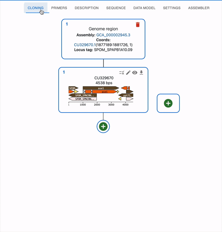 Animation showing how to plan PCR in OpenCloning interface