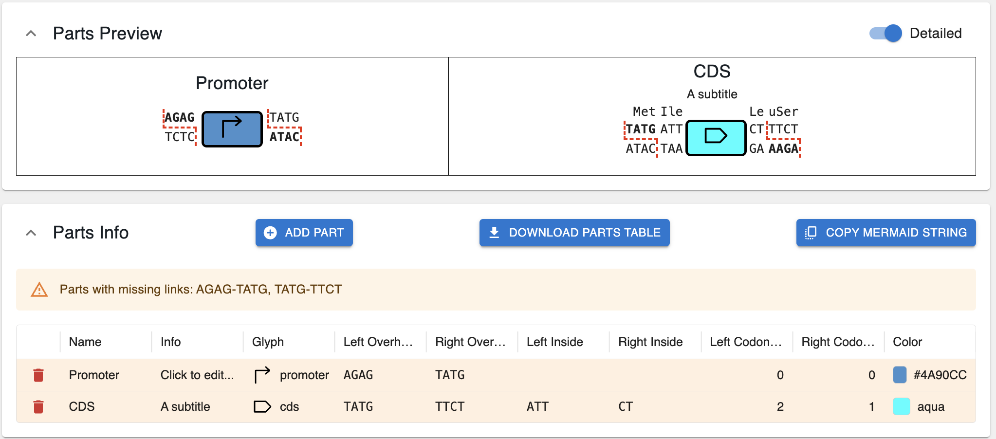 Screenshot showing the OpenCloning Syntax Builder